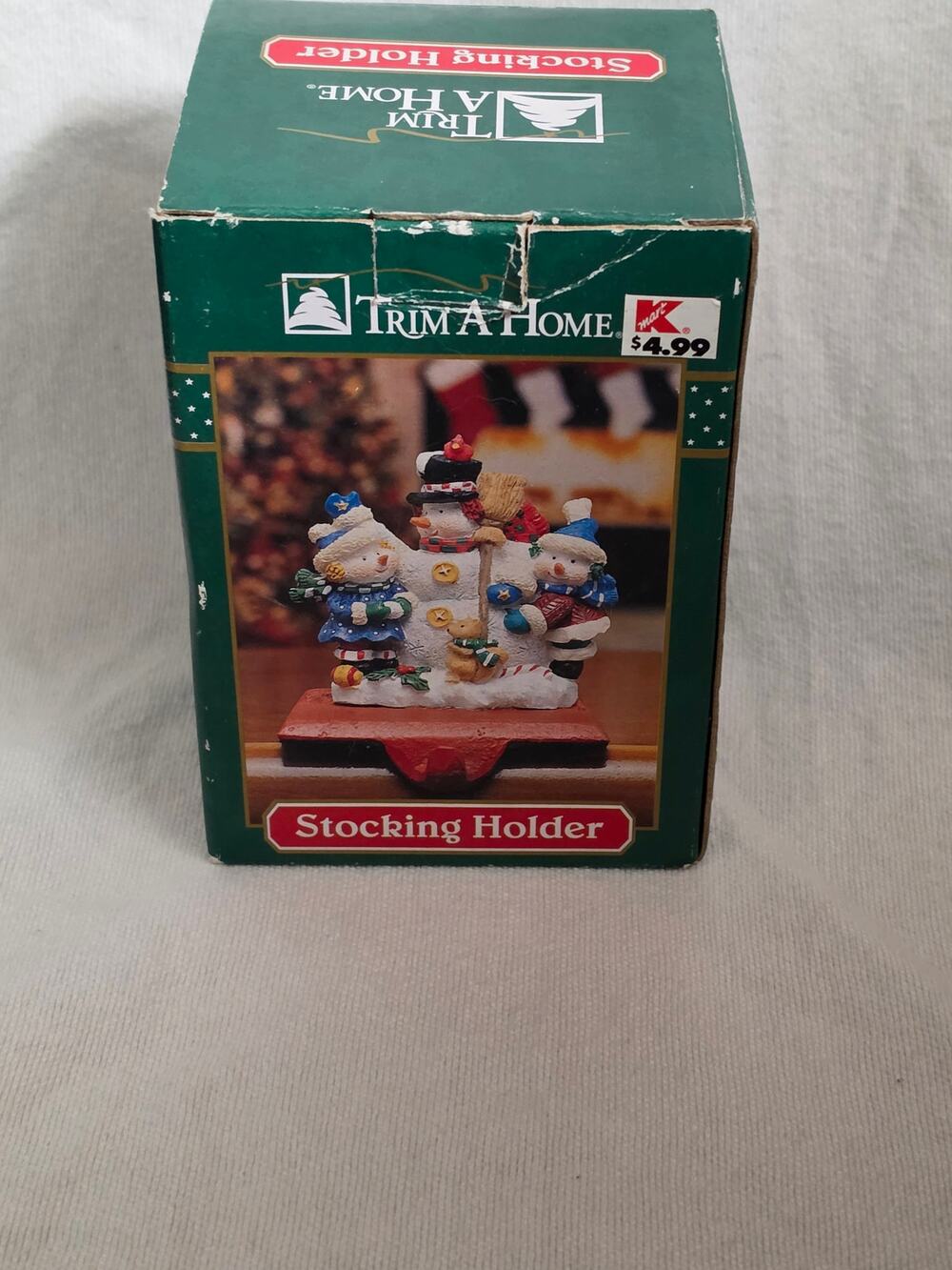 Vintage 90s Three Snowmen Resin Stocking Hanger w/ Squirrel